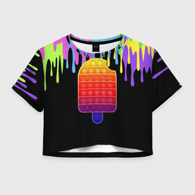 Женская футболка Crop-top 3D с принтом ICE CREAM POP-IT в Новосибирске, 100% полиэстер | круглая горловина, длина футболки до линии талии, рукава с отворотами | ice ceam | pop it | мороженое поп ит | симпл димпл