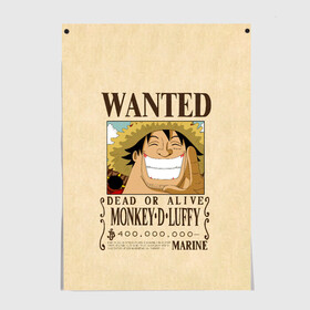 Постер с принтом WANTED Monkey D. Luffy в Новосибирске, 100% бумага
 | бумага, плотность 150 мг. Матовая, но за счет высокого коэффициента гладкости имеет небольшой блеск и дает на свету блики, но в отличии от глянцевой бумаги не покрыта лаком | Тематика изображения на принте: anime | manga | monkey d. luffy | one piece | аниме | большой куш | ван пис | вон пис | гол д. роджер | кайдо | король пиратов | луфи | луффи | манга | манки д. луффи | нами | нико робин | пират | портгас д. эйс | ророноа зоро