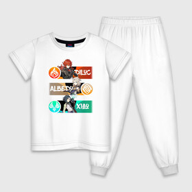 Детская пижама хлопок с принтом GENSHIN IMPACT (ГЕРОИ) в Новосибирске, 100% хлопок |  брюки и футболка прямого кроя, без карманов, на брюках мягкая резинка на поясе и по низу штанин
 | anime | game | genshin | genshin impact | impact | аниме | игра