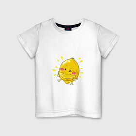 Детская футболка хлопок с принтом Лимон каннибал  в Новосибирске, 100% хлопок | круглый вырез горловины, полуприлегающий силуэт, длина до линии бедер | долька | кислый | лимон | лицо | фрукт | фрукты