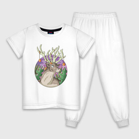 Детская пижама хлопок с принтом Рудольф в Новосибирске, 100% хлопок |  брюки и футболка прямого кроя, без карманов, на брюках мягкая резинка на поясе и по низу штанин
 | дикое животное | животные | иллюстрация | оленёнок | рудольф
