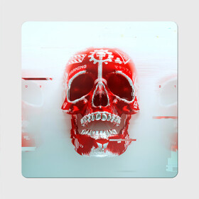 Магнит виниловый Квадрат с принтом Fallout Череп в Новосибирске, полимерный материал с магнитным слоем | размер 9*9 см, закругленные углы | Тематика изображения на принте: fallout | банда черепа | красный череп | радиация | фаллаут череп | фвллаут | череп