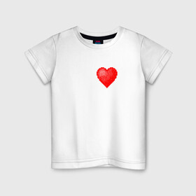 Детская футболка хлопок с принтом Пиксельное Сердце в Новосибирске, 100% хлопок | круглый вырез горловины, полуприлегающий силуэт, длина до линии бедер | Тематика изображения на принте: любовь | пиксели | пиксельное сердце | пиксельный рисунок | рисунок | сердце