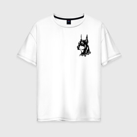 Женская футболка хлопок Oversize с принтом Doberman в Новосибирске, 100% хлопок | свободный крой, круглый ворот, спущенный рукав, длина до линии бедер
 | dog | streetwear | доберман | ошейник | собака