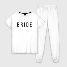 Женская пижама хлопок с принтом B R I D E в Новосибирске, 100% хлопок | брюки и футболка прямого кроя, без карманов, на брюках мягкая резинка на поясе и по низу штанин | bride | bride squad | bride team | team | девичник | девушка | жена | женщина | невеста | праздник | свадьба