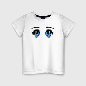 Детская футболка хлопок с принтом Глазки аниме в Новосибирске, 100% хлопок | круглый вырез горловины, полуприлегающий силуэт, длина до линии бедер | anime | baby | blue | cartoon | cute | emoji | emotion | eyes | face | kawaii | аниме | большие глаза | брови | взгляд | глаза | глазки | голубые глаза | детям | зрачок | каваи | кавайный | лицо | малыш | милый взгляд | мультяшный | очи