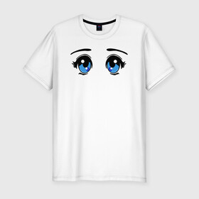 Мужская футболка хлопок Slim с принтом Глазки аниме в Новосибирске, 92% хлопок, 8% лайкра | приталенный силуэт, круглый вырез ворота, длина до линии бедра, короткий рукав | Тематика изображения на принте: anime | baby | blue | cartoon | cute | emoji | emotion | eyes | face | kawaii | аниме | большие глаза | брови | взгляд | глаза | глазки | голубые глаза | детям | зрачок | каваи | кавайный | лицо | малыш | милый взгляд | мультяшный | очи