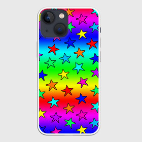 Чехол для iPhone 13 mini с принтом Радужные звезды в Новосибирске,  |  | baby | children | girl | gradient | kids | neon | rainbow | space | stars | градиент | девчачие | девчачье | детские | детский рисунок | звездочки | звезды | космос | красочные | малышам | неоновые | ночные | радуга | разноцветные