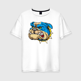Женская футболка хлопок Oversize с принтом Строгий бульдог в Новосибирске, 100% хлопок | свободный крой, круглый ворот, спущенный рукав, длина до линии бедер
 | dog | бульдог | злой | пес | псина | собака | собачка | сторожевой пес
