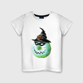 Детская футболка хлопок с принтом Ведьмина тыковка в Новосибирске, 100% хлопок | круглый вырез горловины, полуприлегающий силуэт, длина до линии бедер | ведьмина тыковка | маска | тыква | улыбка | хэллоуин | шляпа