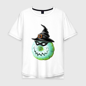Мужская футболка хлопок Oversize с принтом Ведьмина тыковка в Новосибирске, 100% хлопок | свободный крой, круглый ворот, “спинка” длиннее передней части | ведьмина тыковка | маска | тыква | улыбка | хэллоуин | шляпа