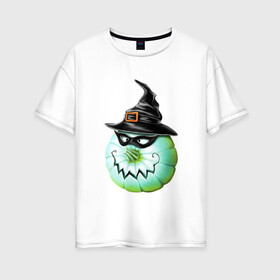 Женская футболка хлопок Oversize с принтом Ведьмина тыковка в Новосибирске, 100% хлопок | свободный крой, круглый ворот, спущенный рукав, длина до линии бедер
 | ведьмина тыковка | маска | тыква | улыбка | хэллоуин | шляпа