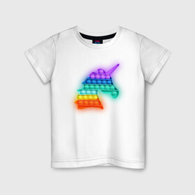 Детская футболка хлопок с принтом POP IT Единорог в Новосибирске, 100% хлопок | круглый вырез горловины, полуприлегающий силуэт, длина до линии бедер | it | minecraft | pop | unicorn | детская | детский | единорог | майнкрафт | пиксели | цветной
