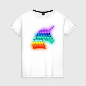 Женская футболка хлопок с принтом POP IT Единорог в Новосибирске, 100% хлопок | прямой крой, круглый вырез горловины, длина до линии бедер, слегка спущенное плечо | it | minecraft | pop | unicorn | детская | детский | единорог | майнкрафт | пиксели | цветной