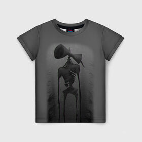 Детская футболка 3D с принтом СИРЕНОГОЛОВЫЙ GRAY в Новосибирске, 100% гипоаллергенный полиэфир | прямой крой, круглый вырез горловины, длина до линии бедер, чуть спущенное плечо, ткань немного тянется | siren head | игра | монстр | сиреноголовый | существо | хоррор