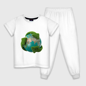 Детская пижама хлопок с принтом Чистая планета в Новосибирске, 100% хлопок |  брюки и футболка прямого кроя, без карманов, на брюках мягкая резинка на поясе и по низу штанин
 | зеленая планета | переработка | планета | сортировка | сортировка мусора | стрелочки | чистая планета | экология