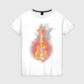 Женская футболка хлопок с принтом Огненная гитара в Новосибирске, 100% хлопок | прямой крой, круглый вырез горловины, длина до линии бедер, слегка спущенное плечо | гитара | музыкальный инструмент | огненная гитара | огонь | струны