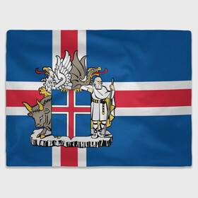 Плед 3D с принтом Флаг и Герб Исландии в Новосибирске, 100% полиэстер | закругленные углы, все края обработаны. Ткань не мнется и не растягивается | Тематика изображения на принте: бык | герб | грифон | дракон | исландии | исландия | коровы | красный | линии | орел | пастух | синий | флаг