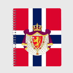 Тетрадь с принтом Норвегия | Флаг и герб Норвегии в Новосибирске, 100% бумага | 48 листов, плотность листов — 60 г/м2, плотность картонной обложки — 250 г/м2. Листы скреплены сбоку удобной пружинной спиралью. Уголки страниц и обложки скругленные. Цвет линий — светло-серый
 | герб | герб норвегии | корона | красный | лев | линии | норвегии | норвегия | синий | топор | флаг | флаг норвегии | щит