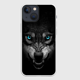 Чехол для iPhone 13 mini с принтом ВОЛК В АБСОЛЮТНОЙ ТЬМЕ в Новосибирске,  |  | волк | злость | зубы | ночь | опасность | оскал | тьма | хишник | ярость