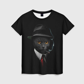 Женская футболка 3D с принтом НУАРНЫЙ КОТ в Новосибирске, 100% полиэфир ( синтетическое хлопкоподобное полотно) | прямой крой, круглый вырез горловины, длина до линии бедер | animal | cat | dark | detective | nuar | police | triller | детектив | звери | кот | котэ | кошки | нуар | триллер