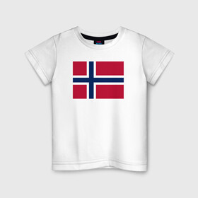 Детская футболка хлопок с принтом Норвегия | Флаг Норвегии в Новосибирске, 100% хлопок | круглый вырез горловины, полуприлегающий силуэт, длина до линии бедер | Тематика изображения на принте: красный | линии | норвегии | норвегия | синий | флаг | флаг норвегии