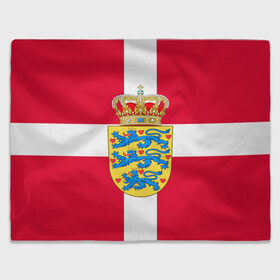 Плед 3D с принтом Дания | Герб и флаг Дании в Новосибирске, 100% полиэстер | закругленные углы, все края обработаны. Ткань не мнется и не растягивается | герб | дании | дания | корона | лев | львы | сердца | сердце | флаг | щит