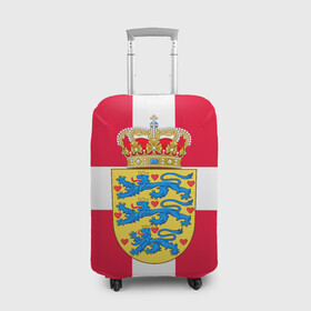 Чехол для чемодана 3D с принтом Дания | Герб и флаг Дании в Новосибирске, 86% полиэфир, 14% спандекс | двустороннее нанесение принта, прорези для ручек и колес | герб | дании | дания | корона | лев | львы | сердца | сердце | флаг | щит