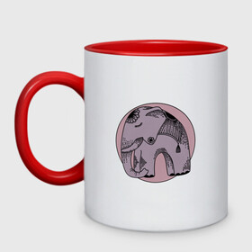 Кружка двухцветная с принтом Розовый слон в Новосибирске, керамика | объем — 330 мл, диаметр — 80 мм. Цветная ручка и кайма сверху, в некоторых цветах — вся внутренняя часть | гравюра | графика | животные | природа | розовый | слон