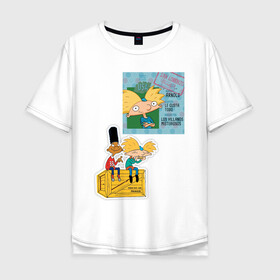 Мужская футболка хлопок Oversize с принтом HEY ARNOLD! II в Новосибирске, 100% хлопок | свободный крой, круглый ворот, “спинка” длиннее передней части | Тематика изображения на принте: animation | kids | school | мультфильмы | приключения | школа