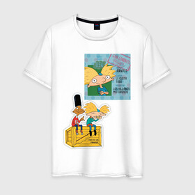 Мужская футболка хлопок с принтом HEY ARNOLD! II в Новосибирске, 100% хлопок | прямой крой, круглый вырез горловины, длина до линии бедер, слегка спущенное плечо. | animation | kids | school | мультфильмы | приключения | школа