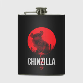 Фляга с принтом Chinzilla red в Новосибирске, металлический корпус | емкость 0,22 л, размер 125 х 94 мм. Виниловая наклейка запечатывается полностью | Тематика изображения на принте: chinchilla | chinzilla | чинзилла | шинзилла | шиншилла