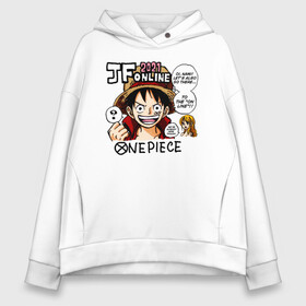 Женское худи Oversize хлопок с принтом 2021 One Piece. Большой куш в Новосибирске, френч-терри — 70% хлопок, 30% полиэстер. Мягкий теплый начес внутри —100% хлопок | боковые карманы, эластичные манжеты и нижняя кромка, капюшон на магнитной кнопке | anime | manga | monkey d. luffy | one piece | аниме | большой куш | ван пис | вон пис | капитан | король пиратов | луси | луфи | луффи | луффи но уми | луффи таро | манга | манки д. луффи | мугивара | пират | пятый император