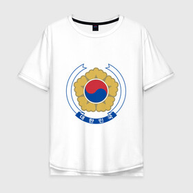 Мужская футболка хлопок Oversize с принтом Корея | Корейский герб в Новосибирске, 100% хлопок | свободный крой, круглый ворот, “спинка” длиннее передней части | Тематика изображения на принте: буква | герб | знак | иероглифы | корейский | корейский герб | корейский флаг | корея | символ | символы | флаг | флаг кореи | эмблема | эмблемма