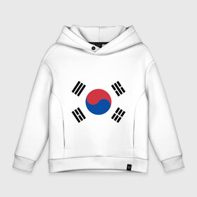 Детское худи Oversize хлопок с принтом Корея | Корейский флаг в Новосибирске, френч-терри — 70% хлопок, 30% полиэстер. Мягкий теплый начес внутри —100% хлопок | боковые карманы, эластичные манжеты и нижняя кромка, капюшон на магнитной кнопке | буква | герб | знак | иероглифы | корейский | корейский флаг | корея | символ | символы | флаг | флаг кореи | эмблема | эмблемма