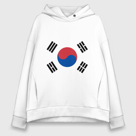 Женское худи Oversize хлопок с принтом Корея | Корейский флаг в Новосибирске, френч-терри — 70% хлопок, 30% полиэстер. Мягкий теплый начес внутри —100% хлопок | боковые карманы, эластичные манжеты и нижняя кромка, капюшон на магнитной кнопке | буква | герб | знак | иероглифы | корейский | корейский флаг | корея | символ | символы | флаг | флаг кореи | эмблема | эмблемма