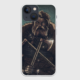 Чехол для iPhone 13 mini с принтом Викинг в Новосибирске,  |  | бородач | викинг | воин | воин с топорами | рисунок | топоры