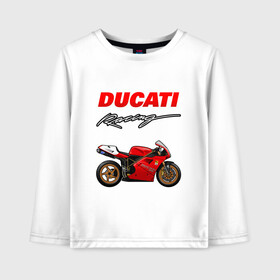 Детский лонгслив хлопок с принтом DUCATI / ДУКАТИ / MOTOSPORT в Новосибирске, 100% хлопок | круглый вырез горловины, полуприлегающий силуэт, длина до линии бедер | ducati | motorcycle | motosport | racing | speed | sport | байк. | гонки | двигатель | дукати | мото | мотокросс | мотоспорт | мототриал | мотоцикл | скорость | спорт