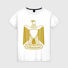 Женская футболка хлопок с принтом Египет | Египетский герб в Новосибирске, 100% хлопок | прямой крой, круглый вырез горловины, длина до линии бедер, слегка спущенное плечо | буква | герб | герб египта | египет | египетский герб | знак | иероглифы | символ | символы | флаг | эмблема | эмблемма