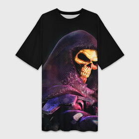 Платье-футболка 3D с принтом Skeletor | Masters of the Universe (+спина)  (Z) в Новосибирске,  |  | he man | logo | masters of the universe | she ra | skeletor | властелины вселенной | логип | лого | мульт | мультфильм | скелетор