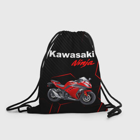 Рюкзак-мешок 3D с принтом KAWASAKI NINJA /  КАВАСАКИ в Новосибирске, 100% полиэстер | плотность ткани — 200 г/м2, размер — 35 х 45 см; лямки — толстые шнурки, застежка на шнуровке, без карманов и подкладки | kawasaki | motorcycle | motosport | ninja | racing | speed | sport | байк | гонки | двигатель | кавасаки | мото | мотокросс | мотоспорт | мототриал | мотоцикл | нинзя. | скорость | спорт