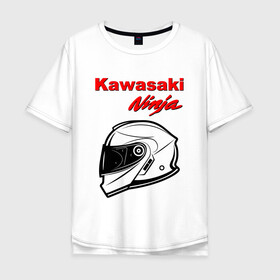 Мужская футболка хлопок Oversize с принтом KAWASAKI NINJA / КАВАСАКИ в Новосибирске, 100% хлопок | свободный крой, круглый ворот, “спинка” длиннее передней части | kawasaki | motorcycle | motosport | ninja | racing | speed | sport | байк | гонки | двигатель | кавасаки | мото | мотокросс | мотоспорт | мототриал | мотоцикл | нинзя. | скорость | спорт