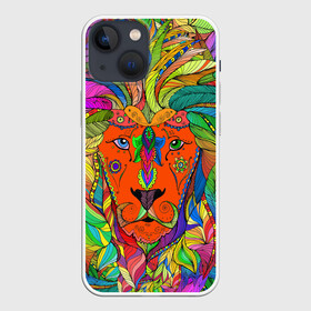 Чехол для iPhone 13 mini с принтом Лев шаман в Новосибирске,  |  | большие кошки. | волшебство | глаза | джунгли | животные | знак зодиака | лев | магия | мистика | перья | саванна | узоры | хищник | хозяин | царь зверей | шаман | эзотерика
