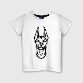 Детская футболка хлопок с принтом Доберман в Новосибирске, 100% хлопок | круглый вырез горловины, полуприлегающий силуэт, длина до линии бедер | doberman | dog | бойцовская | доберман | собака | собаки