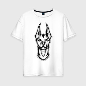 Женская футболка хлопок Oversize с принтом Доберман в Новосибирске, 100% хлопок | свободный крой, круглый ворот, спущенный рукав, длина до линии бедер
 | doberman | dog | бойцовская | доберман | собака | собаки