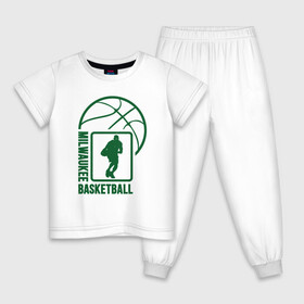 Детская пижама хлопок с принтом Milwaukee Basketball в Новосибирске, 100% хлопок |  брюки и футболка прямого кроя, без карманов, на брюках мягкая резинка на поясе и по низу штанин
 | basketball | bucks | giannis | milwaukee | mvp | nba | ntetokounmpo | sport | streetball | адетокумбо | бакс | баскетбол | игра | милуоки | мяч | нба | олень | спорт | стритбол | тренер | чемпион | янис