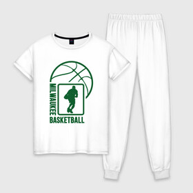 Женская пижама хлопок с принтом Milwaukee Basketball в Новосибирске, 100% хлопок | брюки и футболка прямого кроя, без карманов, на брюках мягкая резинка на поясе и по низу штанин | Тематика изображения на принте: basketball | bucks | giannis | milwaukee | mvp | nba | ntetokounmpo | sport | streetball | адетокумбо | бакс | баскетбол | игра | милуоки | мяч | нба | олень | спорт | стритбол | тренер | чемпион | янис