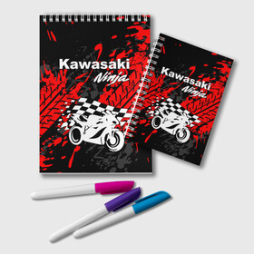 Блокнот с принтом KAWASAKI NINJA / КАВАСАКИ в Новосибирске, 100% бумага | 48 листов, плотность листов — 60 г/м2, плотность картонной обложки — 250 г/м2. Листы скреплены удобной пружинной спиралью. Цвет линий — светло-серый
 | kawasaki | motorcycle | motosport | ninja | racing | speed | sport | байк | гонки | двигатель | кавасаки | мото | мотокросс | мотоспорт | мототриал | мотоцикл | нинзя. | скорость | спорт