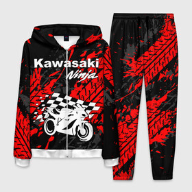 Мужской костюм 3D с принтом KAWASAKI NINJA / КАВАСАКИ в Новосибирске, 100% полиэстер | Манжеты и пояс оформлены тканевой резинкой, двухслойный капюшон со шнурком для регулировки, карманы спереди | Тематика изображения на принте: kawasaki | motorcycle | motosport | ninja | racing | speed | sport | байк | гонки | двигатель | кавасаки | мото | мотокросс | мотоспорт | мототриал | мотоцикл | нинзя. | скорость | спорт