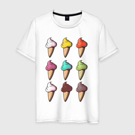 Мужская футболка хлопок с принтом Мороженки в Новосибирске, 100% хлопок | прямой крой, круглый вырез горловины, длина до линии бедер, слегка спущенное плечо. | Тематика изображения на принте: alcrem | icecream | russia | вкусная еда | вкусно | вкусняшки | десерт | еда | жара | красота | лето | мороженое | мороженое в рожке | отдых | россия | сладко | сладости | эмоции